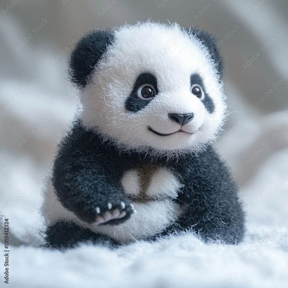 Adorable Baby Panda with Fluffy Fur on White Background Adorable Baby Panda with Fluffy Fur on White Background