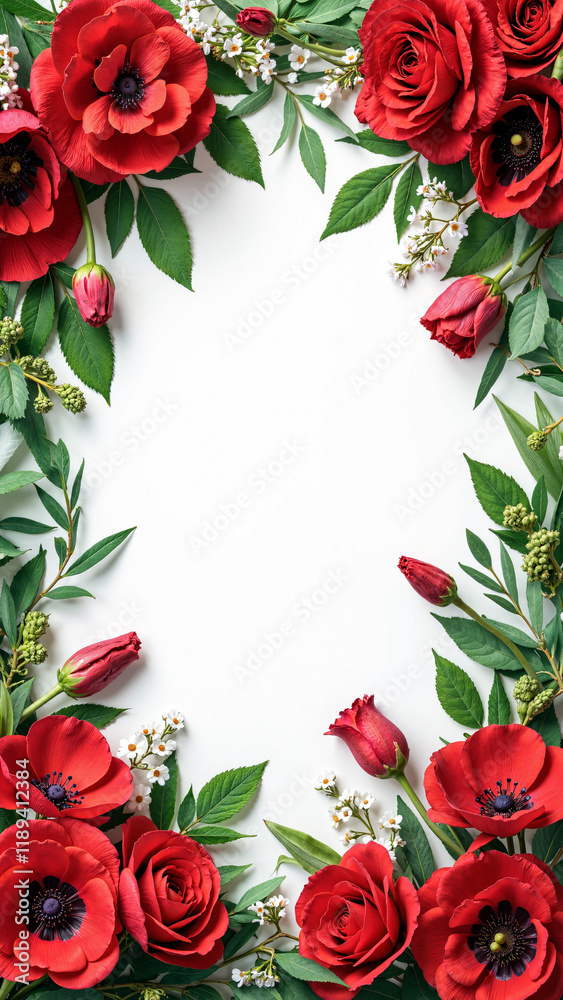Vibrant Red Flower Panoramic Border: Elegant Frame for Wedding Invitations, Greeting Cards, and Floral Designs Vibrant Red Flower Panoramic Border: Elegant Frame for Wedding Invitations, Greeting Cards, and Floral Designs