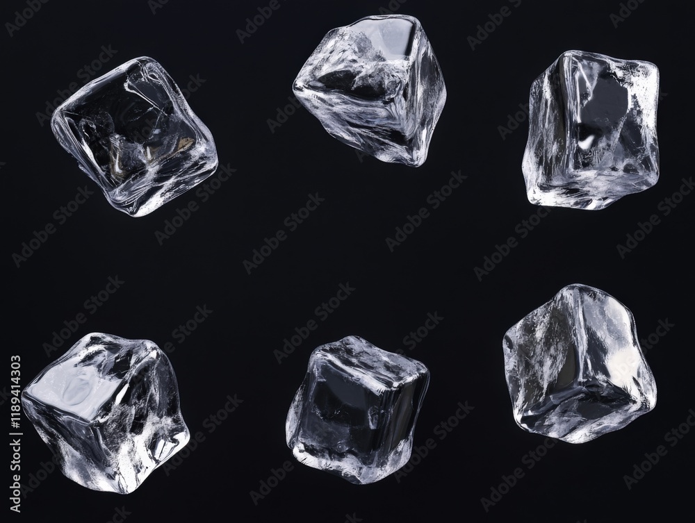Obraz premium six ice cubes on a black background