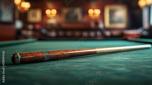 Close-up of a red billiard ball on a green felt table during an indoor game s...