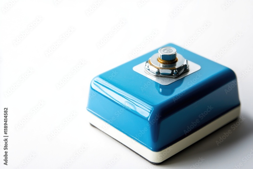 A detailed shot of a blue and white device, suitable for use in tech-related contexts A detailed shot of a blue and white device, suitable for use in tech-related contexts
