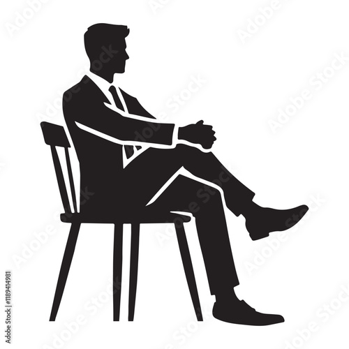 Silhouette of a businessman relaxing in a wooden chair