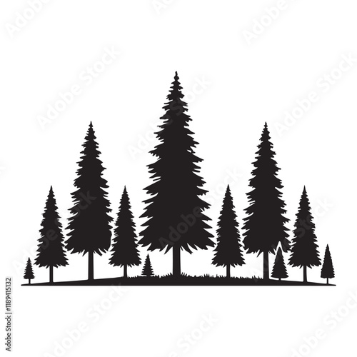 Silhouette of a majestic pine forest landscape