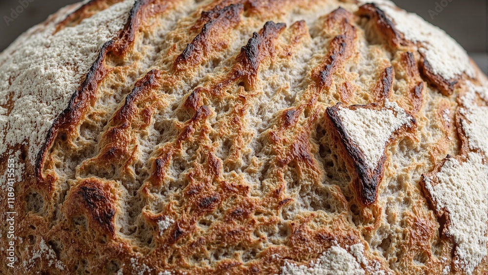 Freshly baked sourdough loaf with crackled golden crust and soft airy interior Freshly baked sourdough loaf with crackled golden crust and soft airy interior