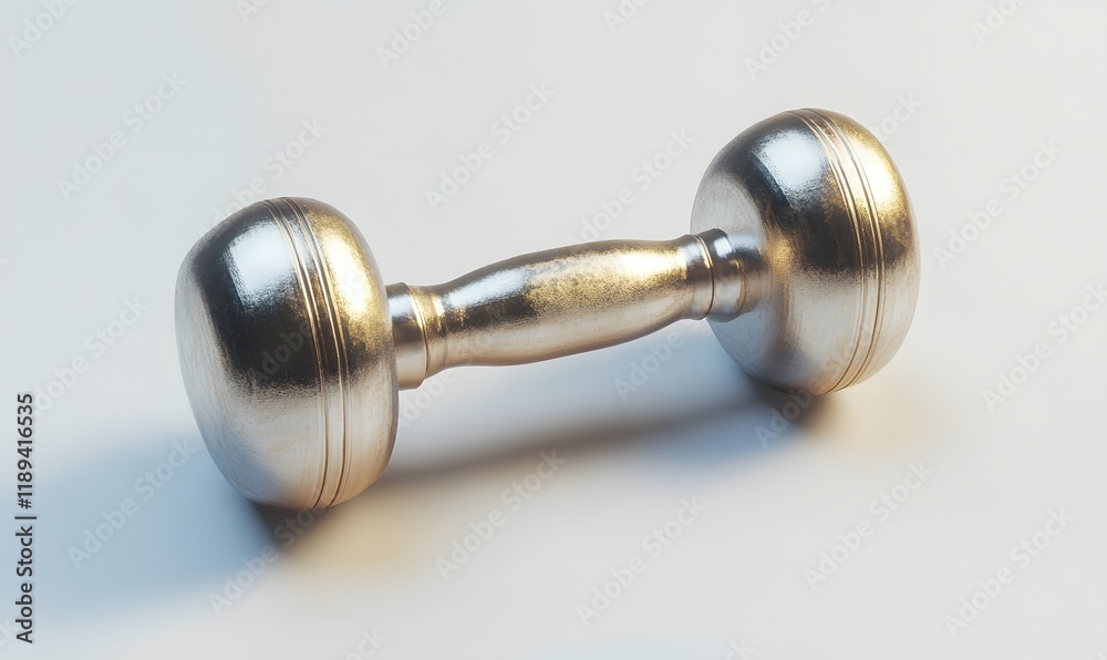 Single metallic dumbbell on white background. Single metallic dumbbell on white background.