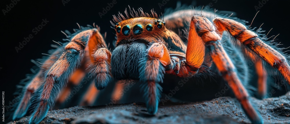 close-up of a jumping spider with orange and black legs close-up of a jumping spider with orange and black legs