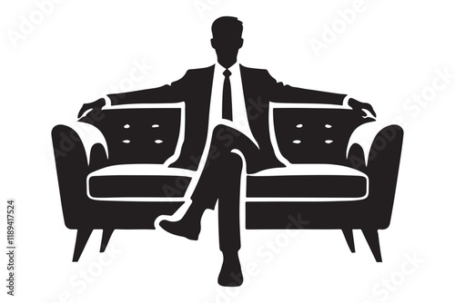 Silhouette illustration of a businessman sitting on a couch