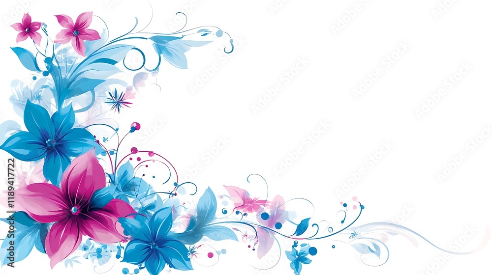 Obraz premium Watercolor Floral Corner Design with Pink and Blue Flowers