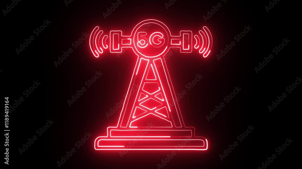 glowing neon radio icon isolated on black background. HD video motion graphic animation glowing neon radio icon isolated on black background. HD video motion graphic animation
