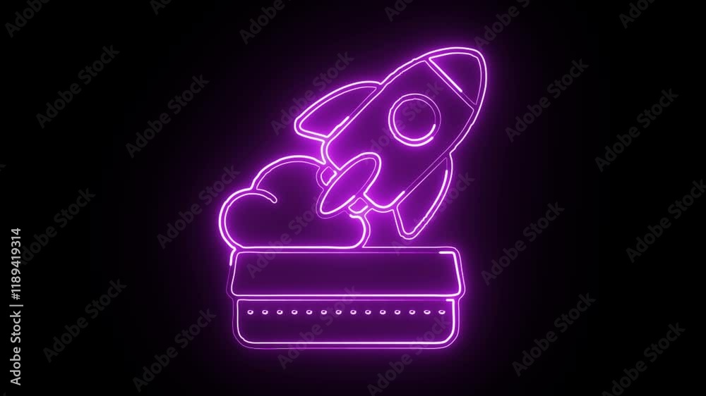 glowing neon release icon isolated on black background. HD video motion graphic animation glowing neon release icon isolated on black background. HD video motion graphic animation