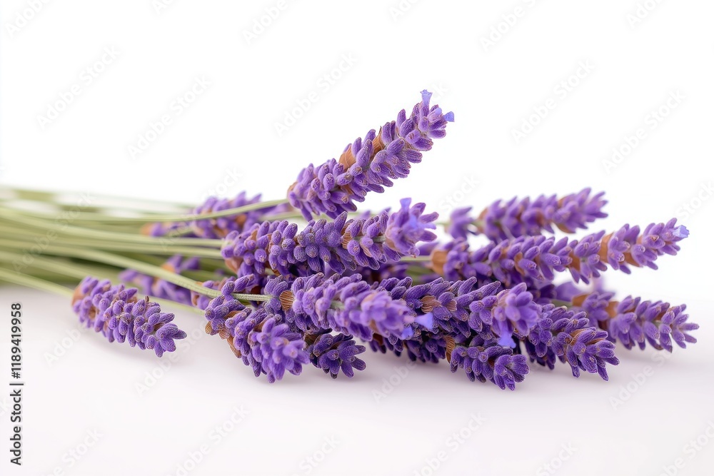 Close up view of lavender flowers on white background. Soft focus highlights gentle curves, subtle hues of purple. Nature scene displays tranquility. Image evokes calmness, relaxation. Photo suitable Close up view of lavender flowers on white background. Soft focus highlights gentle curves, subtle hues of purple. Nature scene displays tranquility. Image evokes calmness, relaxation. Photo suitable
