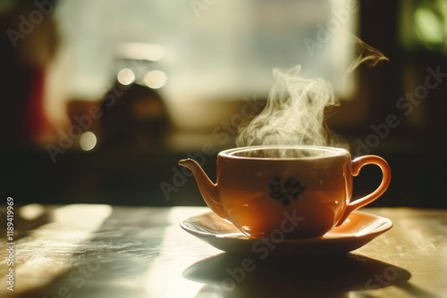 A cup of coffee with steam rising out of it photo