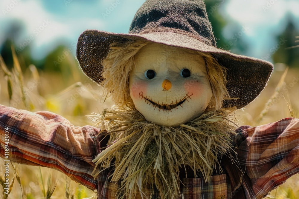 A creepy scare doll sits amidst tall grass, perfect for Halloween or horror scenes A creepy scare doll sits amidst tall grass, perfect for Halloween or horror scenes