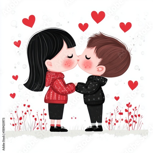 Happy Valentine’s Day greeting card with lovely couple and heart shape.