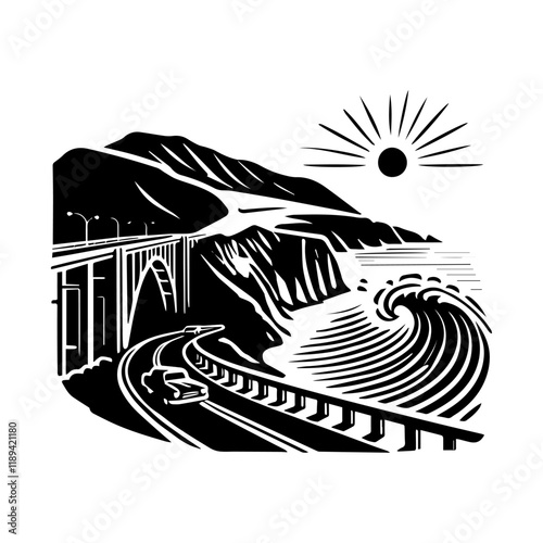 Simple Vector Icon of a coastal drives – Logo Design Illustration