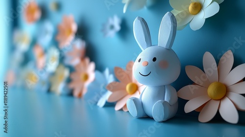 Decorative pastel eggs and garland on a shelf for spring celebration