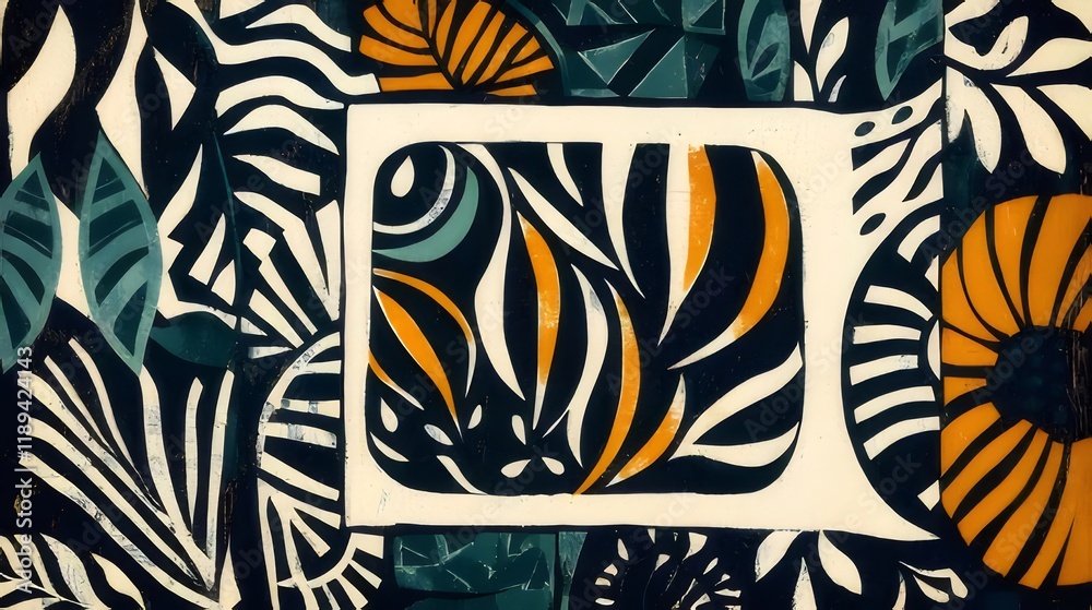 Abstract tropical leaf pattern with frame. Abstract tropical leaf pattern with frame.