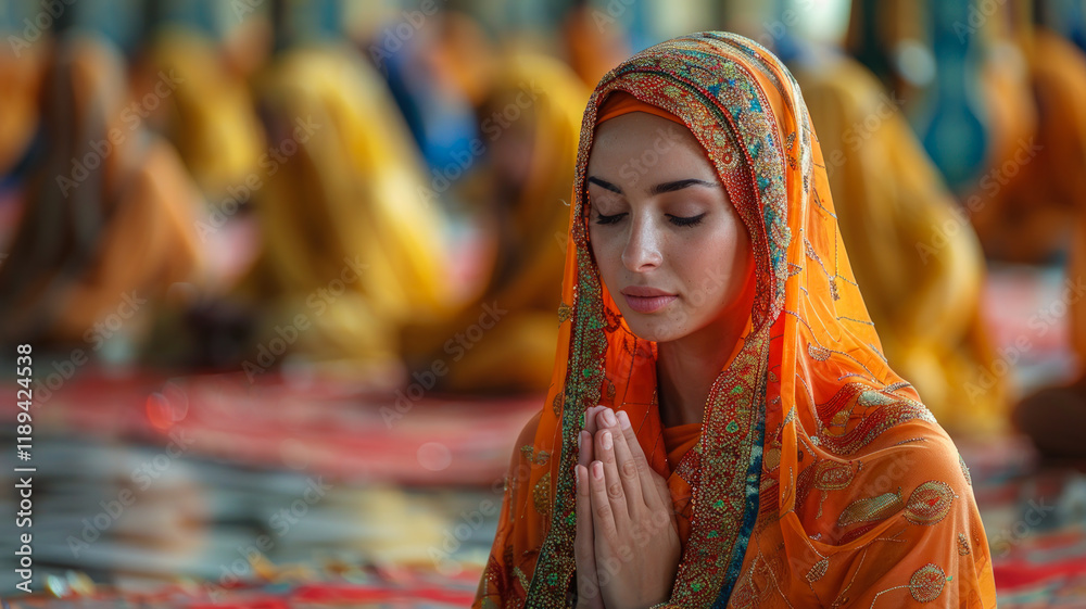 Fototapeta premium Woman in Prayer at Spiritual Gathering 