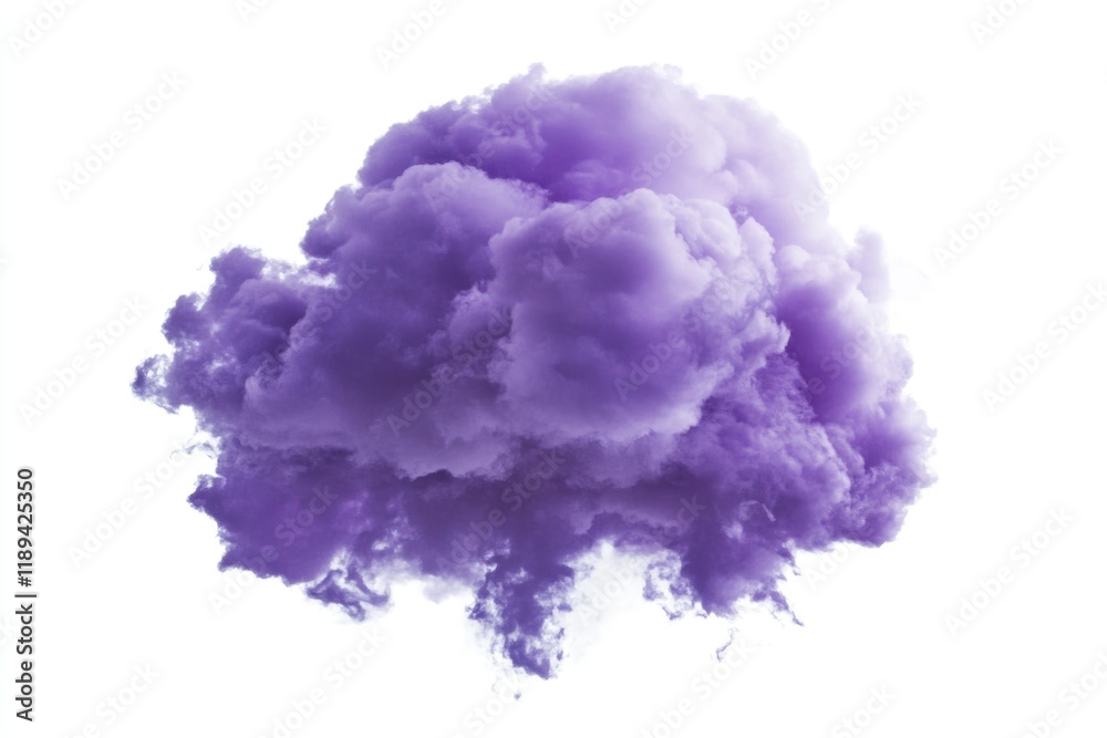Fototapeta premium A cloud of purple smoke fills the frame on a white background, perfect for representing mystery or creativity