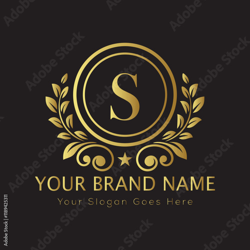 Letter Luxury brand logo design with a royal gold crown emblem and elegant typography
