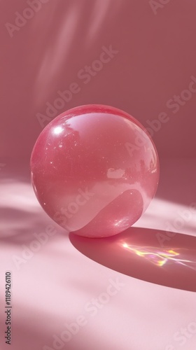 Smooth pink sphere on a light pink background highlighting minimalist design ...
