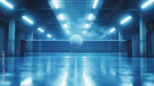 Light casts shadow on a single white ball resting on a dark surface