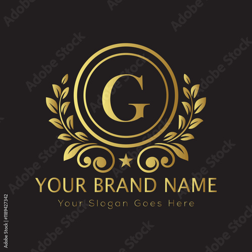 Letter Luxury brand logo design with a royal gold crown emblem and elegant typography
