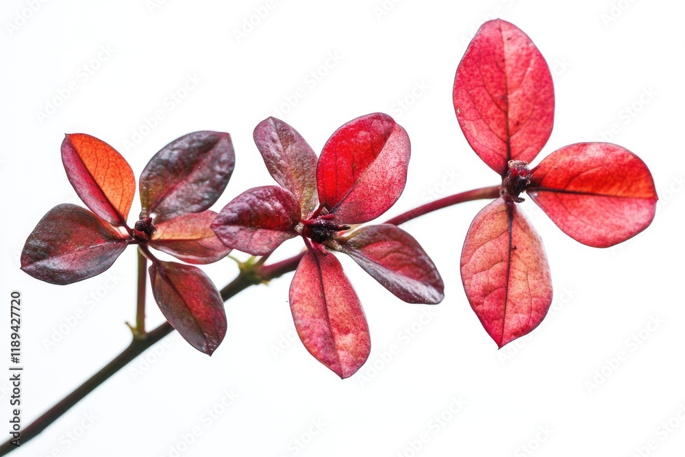 Naklejka premium A detailed view of a plant's leaves showing vibrant red color, suitable for use in designs about nature, biology or as a symbol