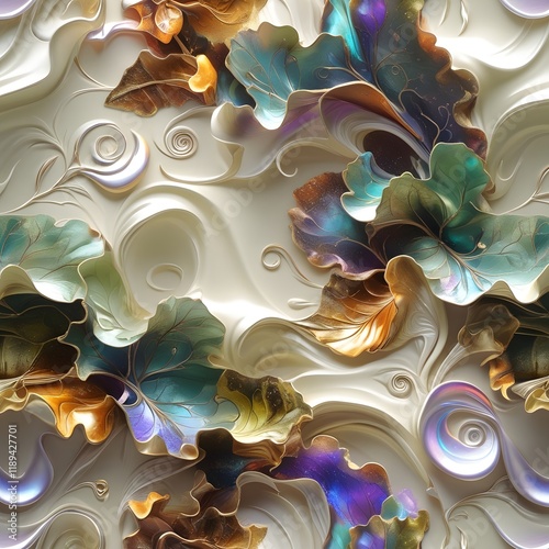 Seamless abstract decorative 3d leaves pattern background