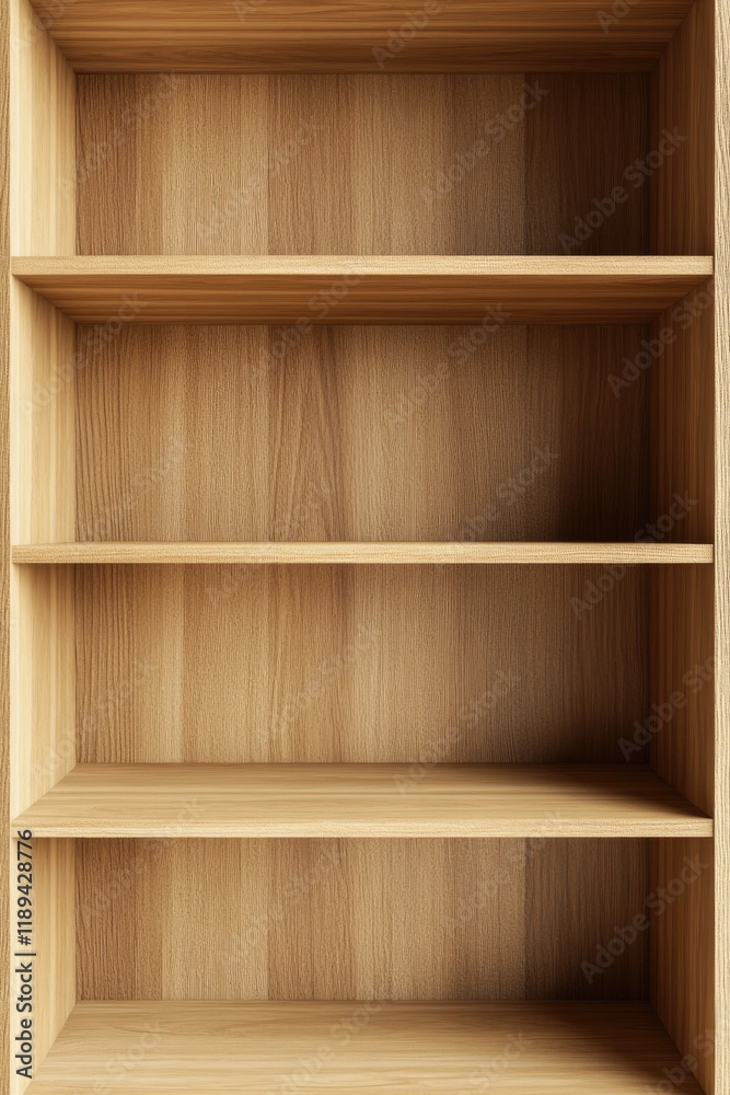 Minimalist Empty Wooden Bookshelf in 3D Render with Soft Background Minimalist Empty Wooden Bookshelf in 3D Render with Soft Background