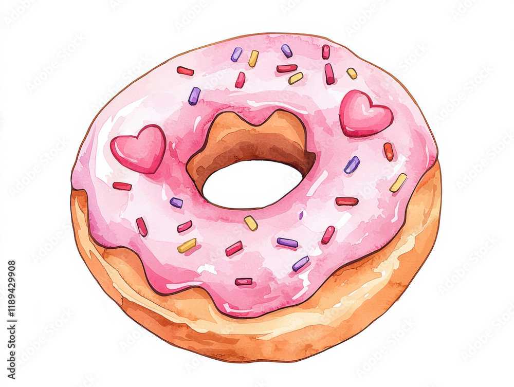 Whimsical watercolor donut delight kitchen food art bright environment close-up view sweet concept, isolated on white background Whimsical watercolor donut delight kitchen food art bright environment close-up view sweet concept, isolated on white background