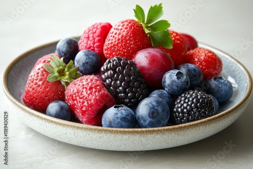 Delicious dessert with fresh berries and creamy panna cotta served at a gourm...
