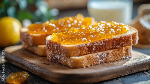 Delicious toast topped with fruit preserves on a rustic plate