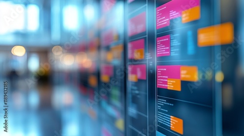 Natural light casting shadows in an empty room with dark walls and a large wi...