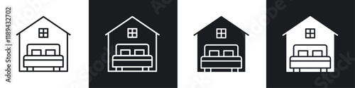 Accomodation icons vectors set in black. line and flat versions