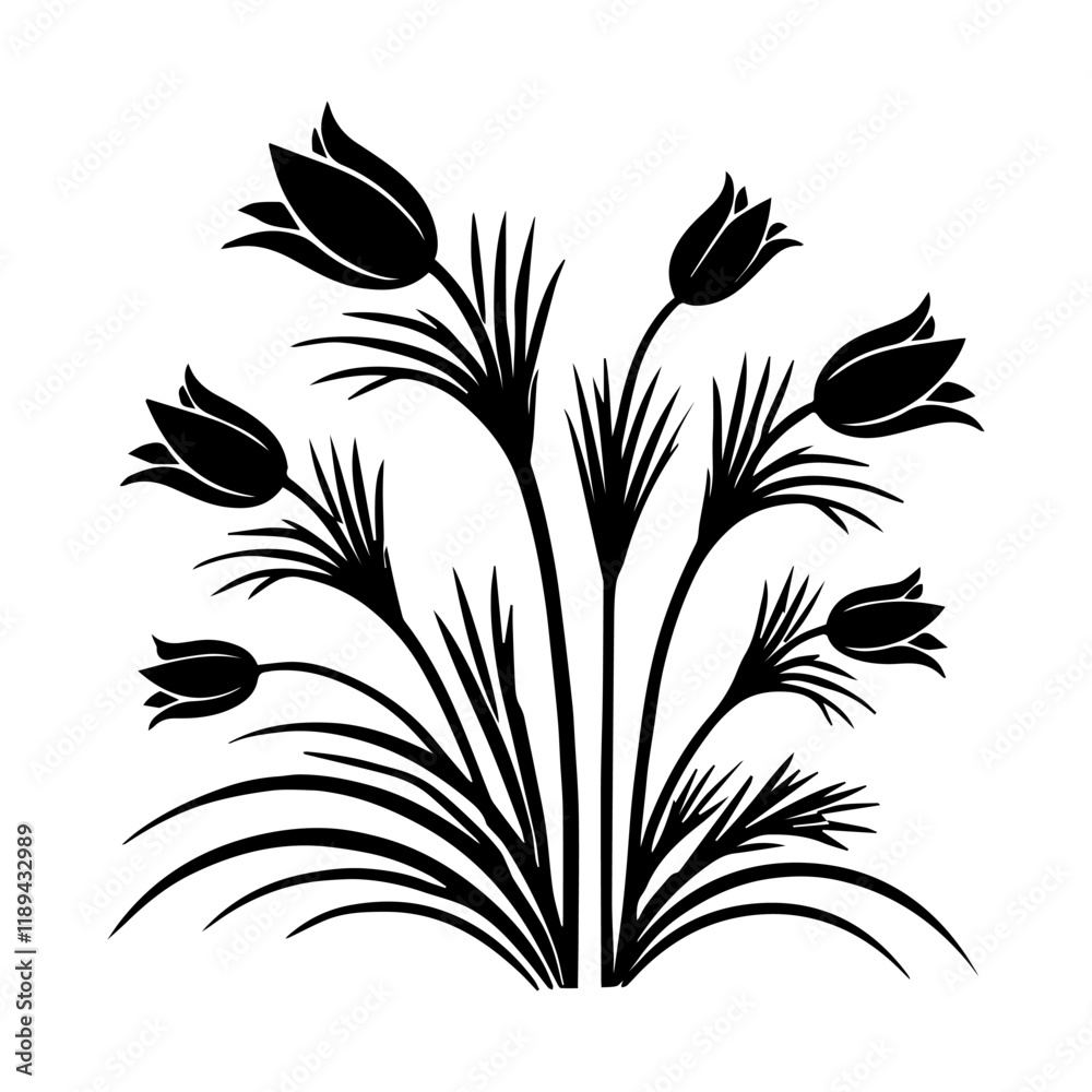 Simple Vector Icon of a Franconian Pasque Flower – Logo Design Illustration