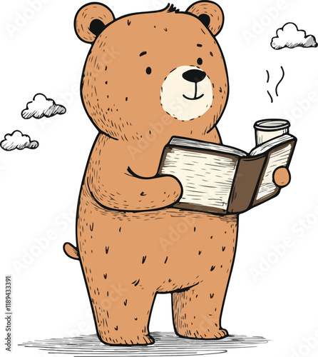 Vector cute cartoon animals reading a book illustration
