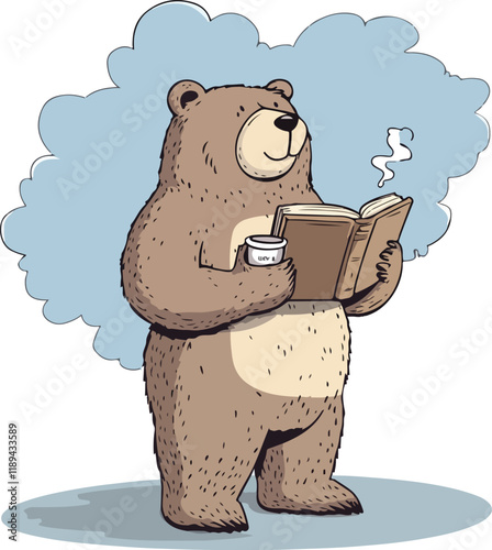 Vector cute cartoon animals reading a book illustration
