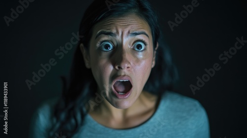 A woman looks shocked or surprised photo