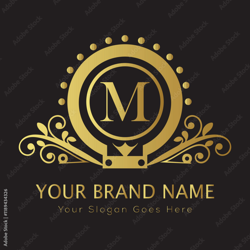 Fototapeta premium Letter Luxury brand logo design with a royal gold crown emblem and elegant typography