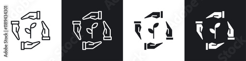 Environment protection icons vectors set in black. line and flat versions