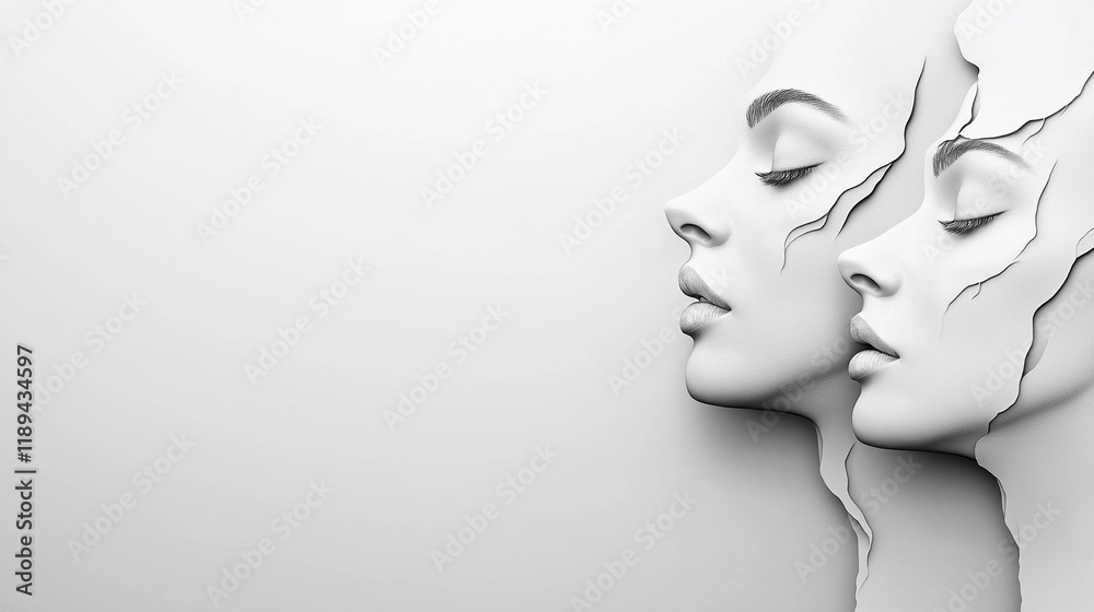 Artistic representation of abstract human faces in profile Artistic representation of abstract human faces in profile