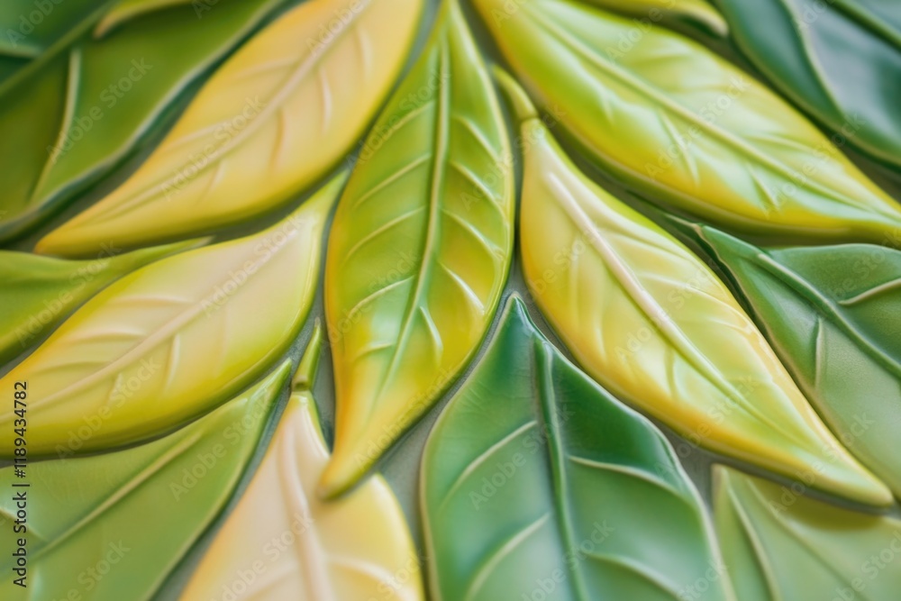 Obraz premium A close-up shot of a plate featuring a combination of green and yellow leaves