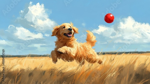 Golden retriever puppy joyfully running in a sunny park setting during autumn