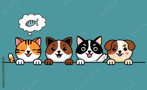 Creative Cat and Dog Group Vector Art for Animal Lovers and Pet Businesses