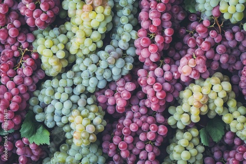 A cluster of juicy grapes taken from a close perspective photo