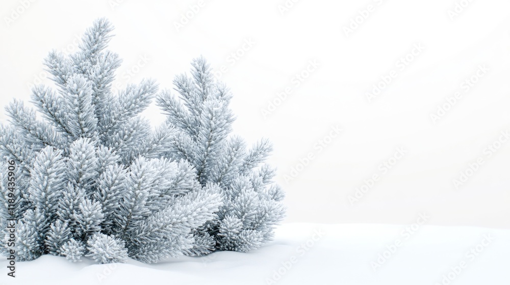 Fototapeta premium Row of evergreen trees covered in snow. The snow is white and the trees are bare