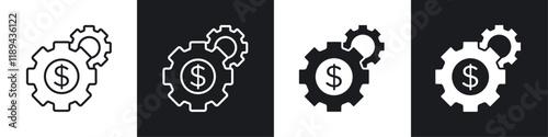 Money processes icons vectors set in black. line and flat versions