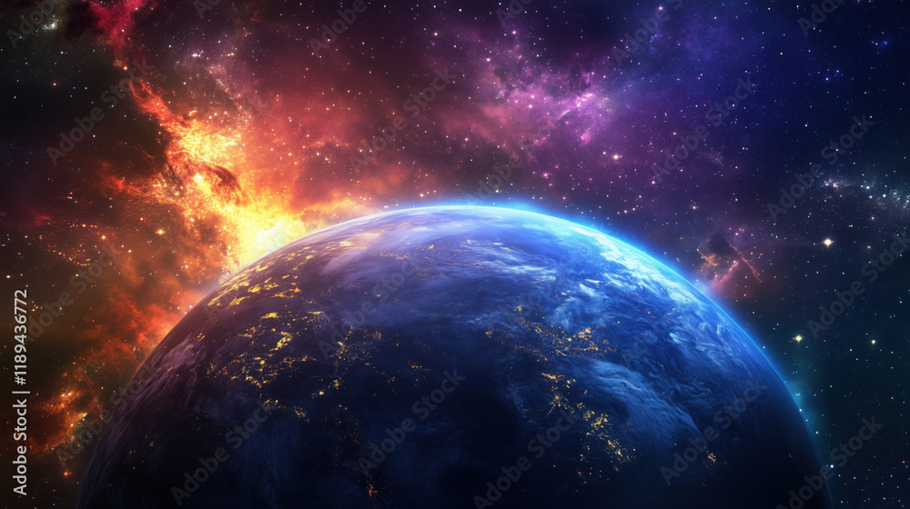 Fototapeta premium Breathtaking View of Earth from Space with a Vast Starry Sky Backdrop