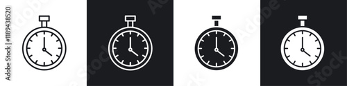 Stop watch icons vectors set in black. line and flat versions